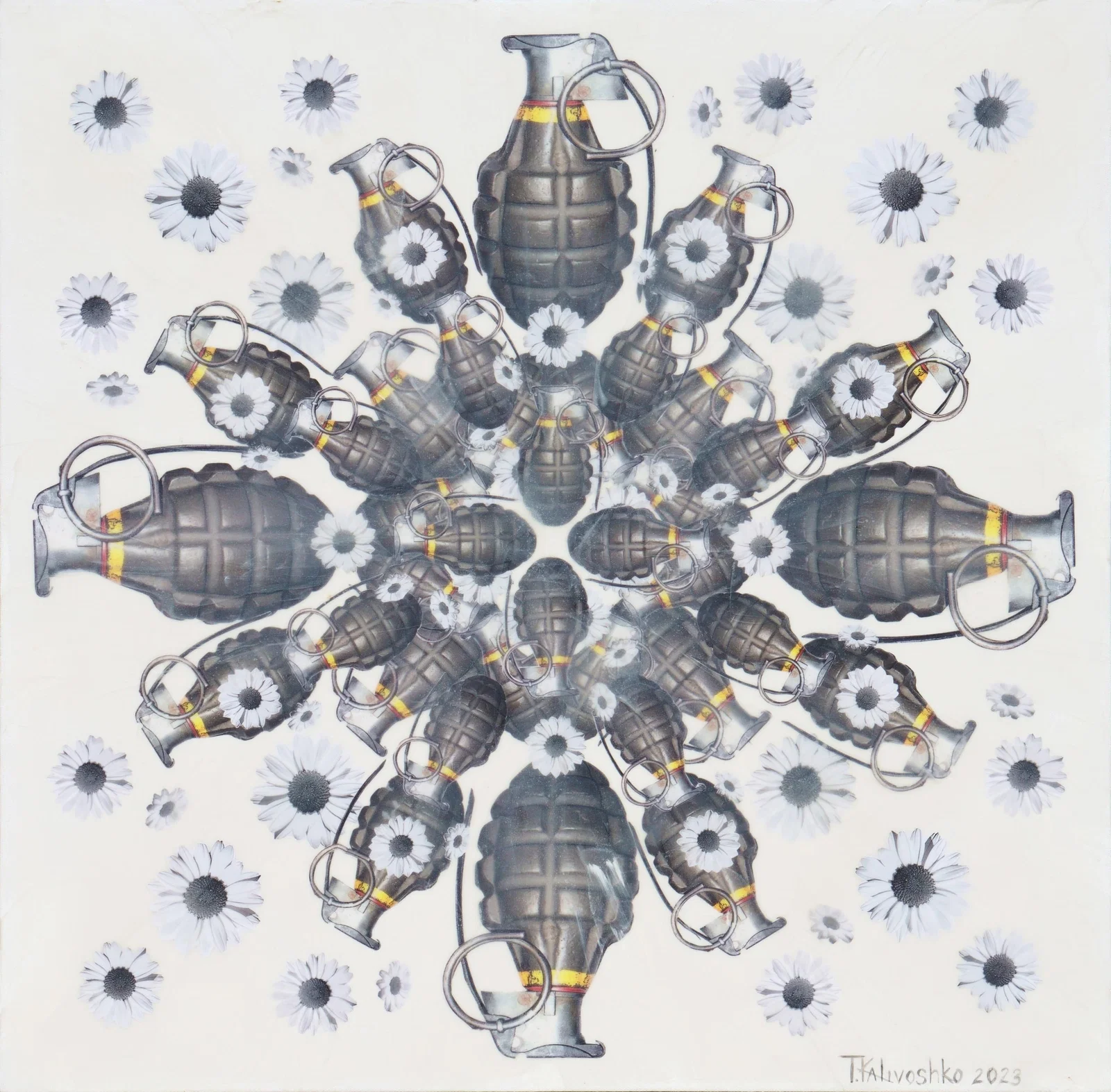 Tetiana Kalivoshko Explosion Mandala 24x24 Mixed Media Art 2023