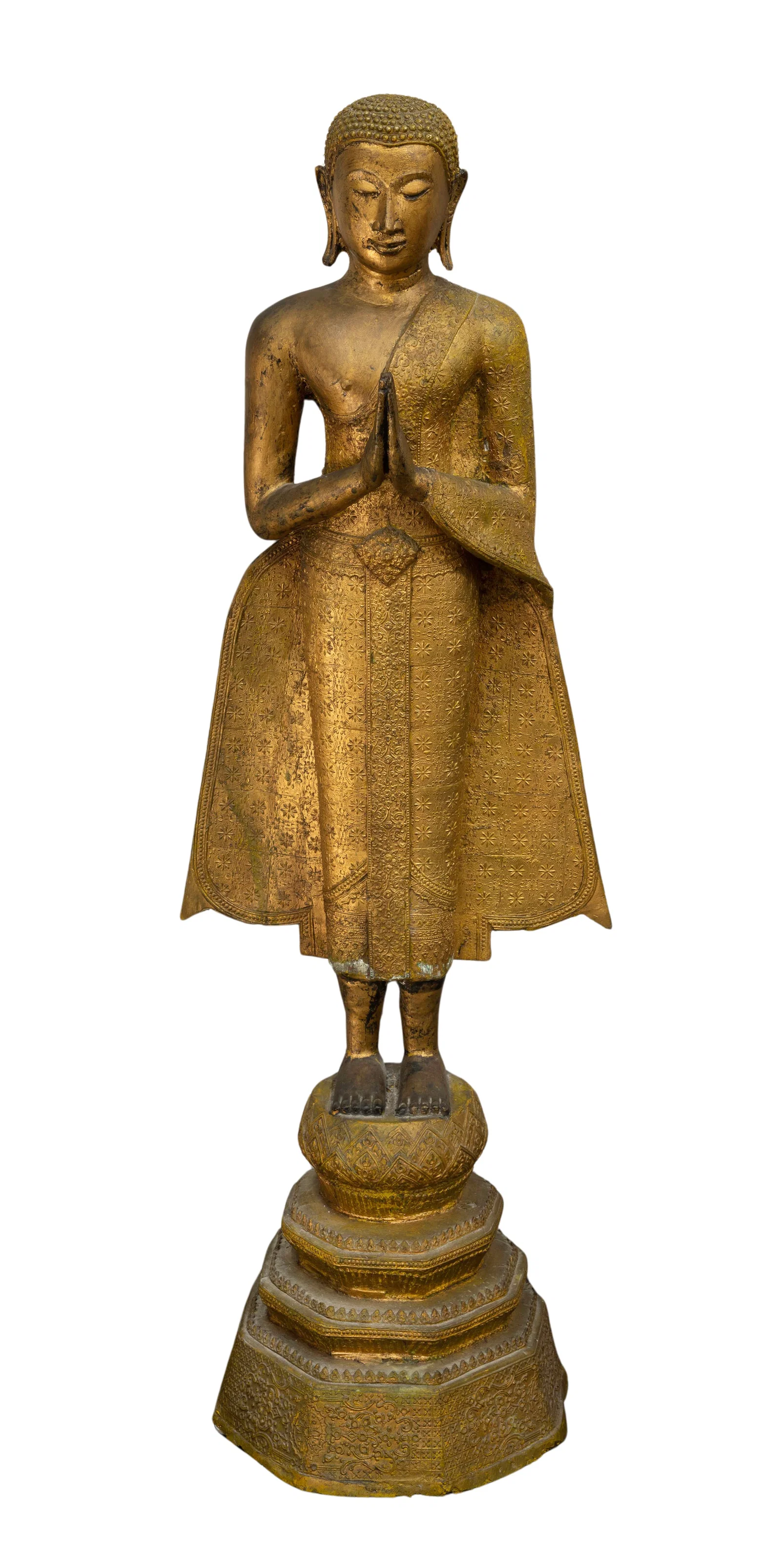Thai Gilt Metal Standing Buddha Statue
