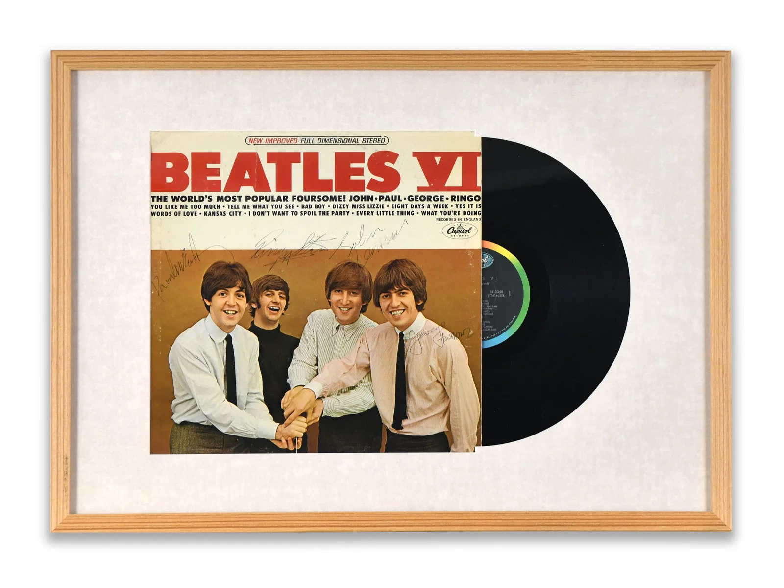 THE BEATLES ALBUM DISPLAY "BEATLES VI", BEARING SIGNATURES