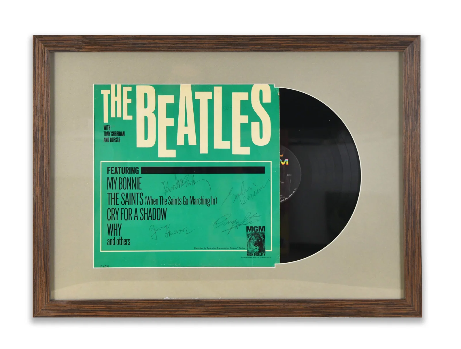 THE BEATLES SINGLE DISPLAY "MY BONNIE" (WITH TONY SHERIDAN), BEARING SIGNATURES