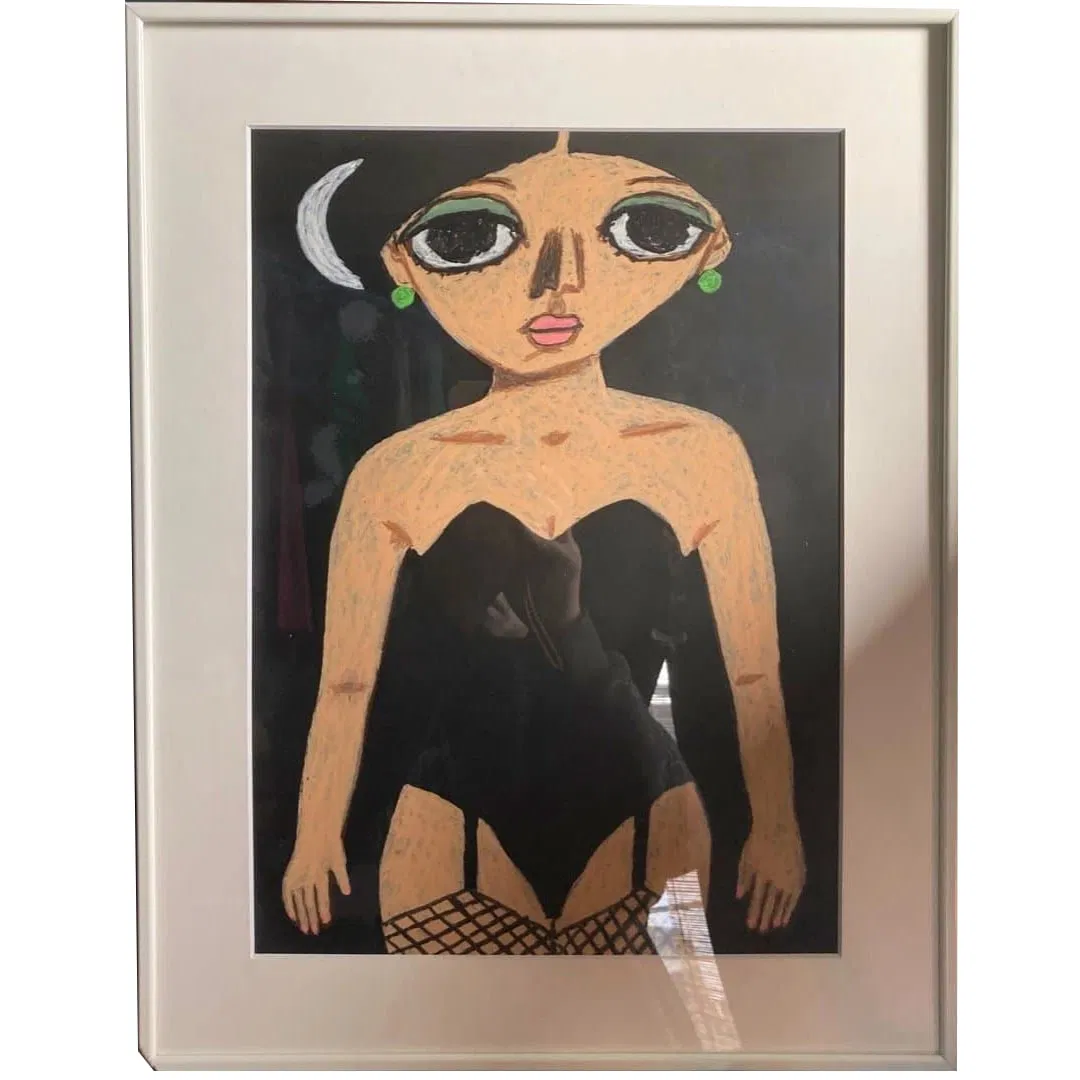 The brand new hand-painted oil painting "Masumi Haruka/Black Garter Belt"