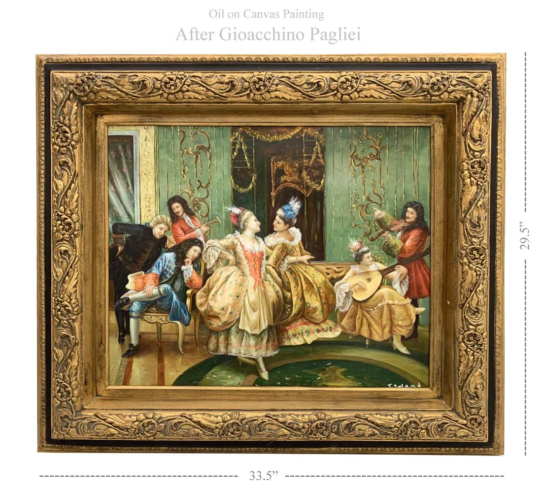 The Dance, After Gioacchino Pagliei Framed Oil on Canvas Painting, Signed