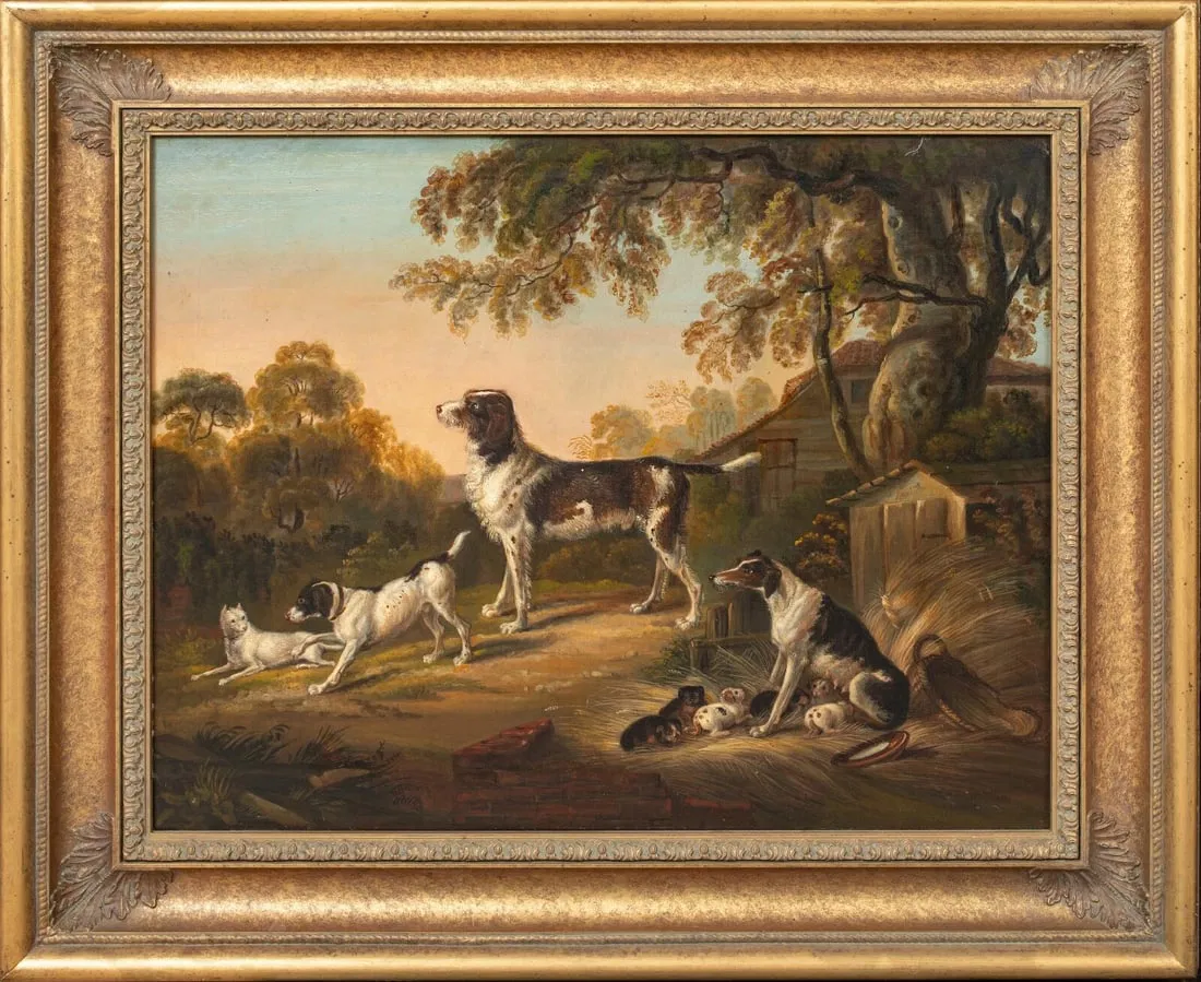 THE DOG YARD OIL PAINTING ATTRIBUTED TO SAMUEL RAVEN