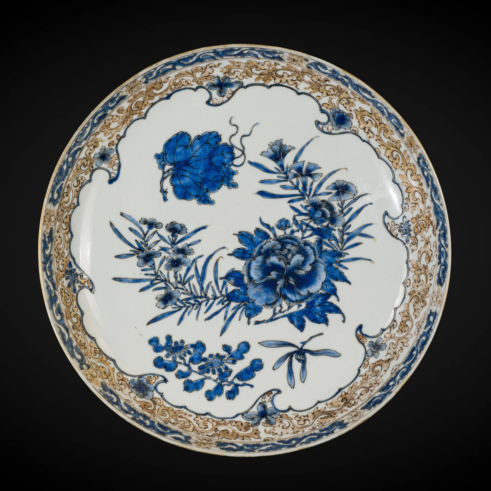 THE EX-MORGAN AND PALMER EGGSHELL PORCELAIN 'PEONY' DISH, 18TH CENTURY