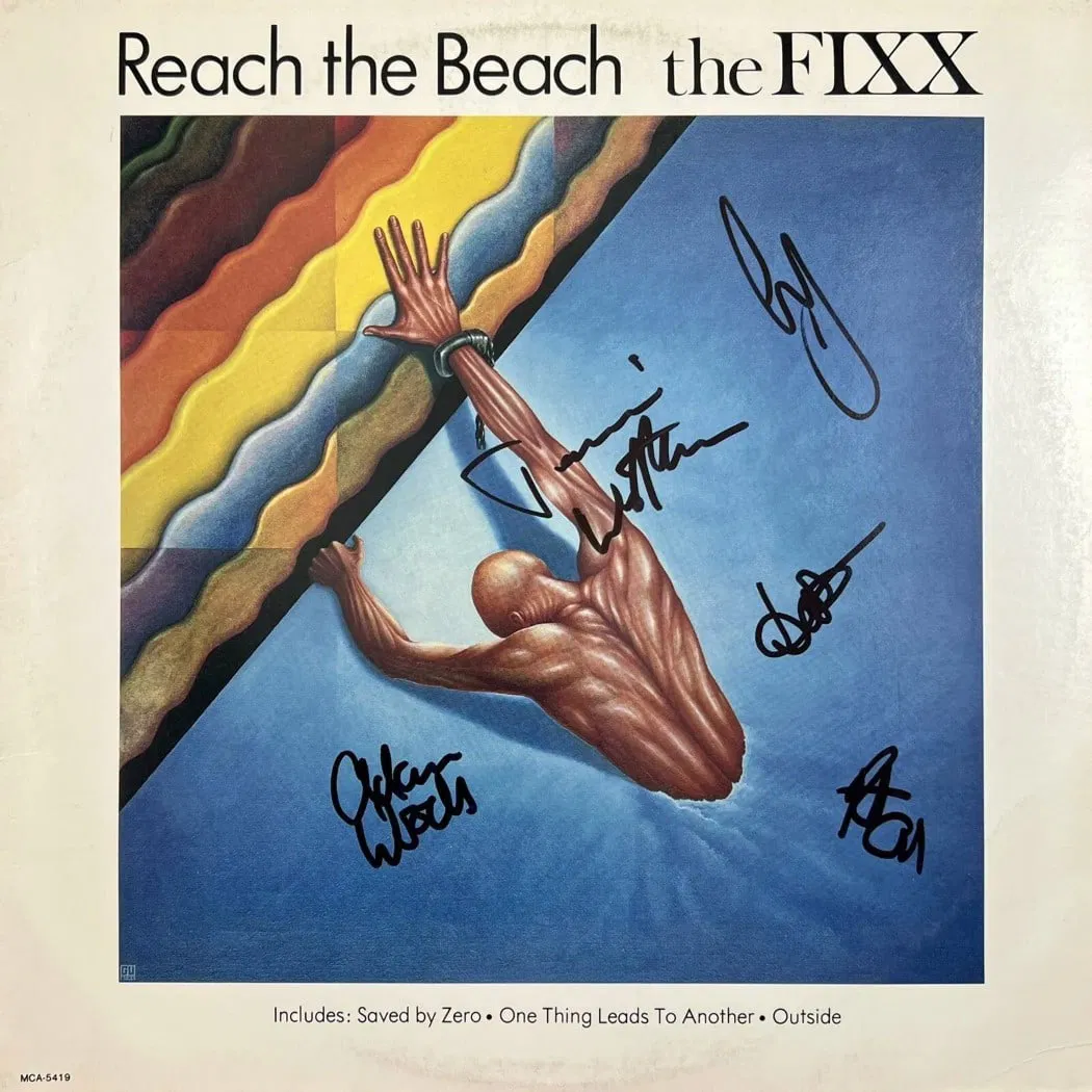 The FIXX Signed Album Cover Reach the Beach JSA Authenticated