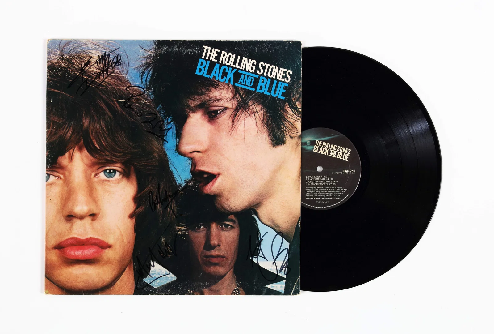 THE ROLLING STONES VINYL RECORD "BLACK AND BLUE" BEARING SIGNATURES