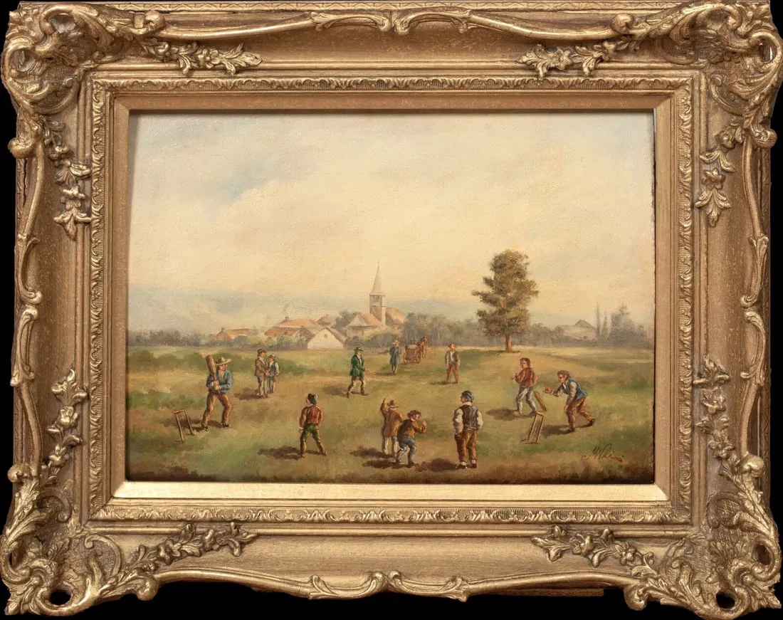 THE VILLAGE CRICKET MATCH OIL PAINTING