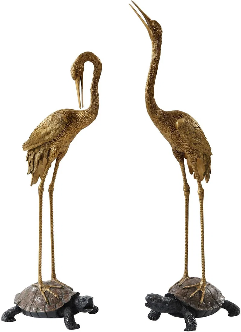 Theodore Alexander Brass Crane & Turtle Sculpture Asian 58 inches