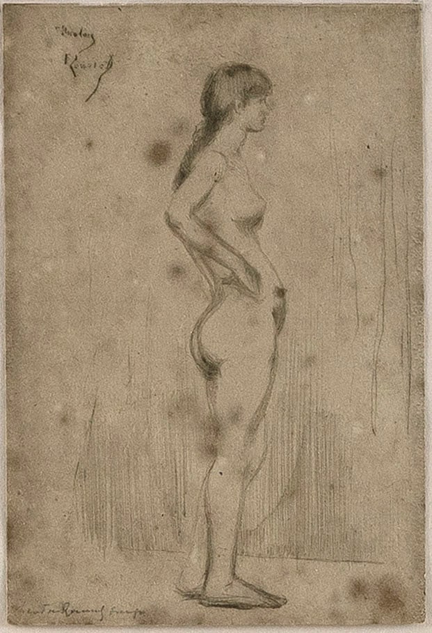 THEODORE ROUSSEL (United Kingdom, 1847-1926), "Study of a Girl Standing", 1890., Drypoint, 4.75" x