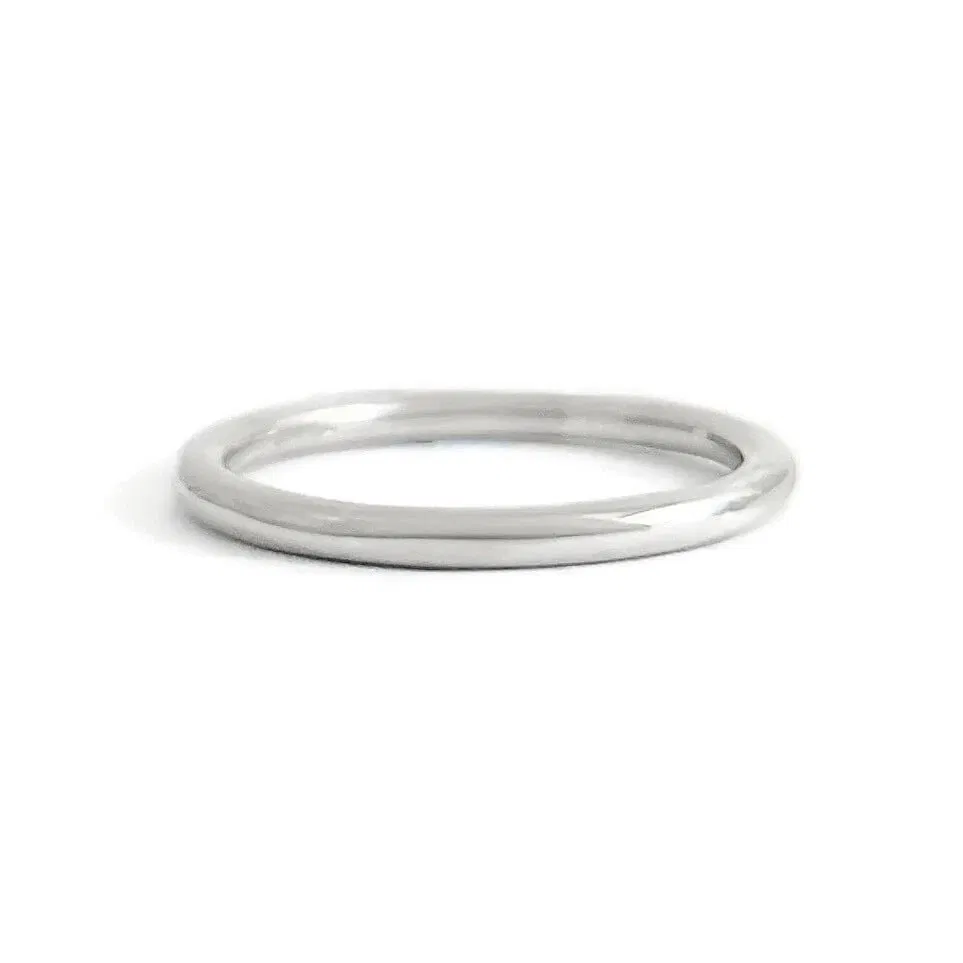 Thin Plain Classic Rounded Wedding Band Ring 14K White Gold, Size 6, 1.7 mm