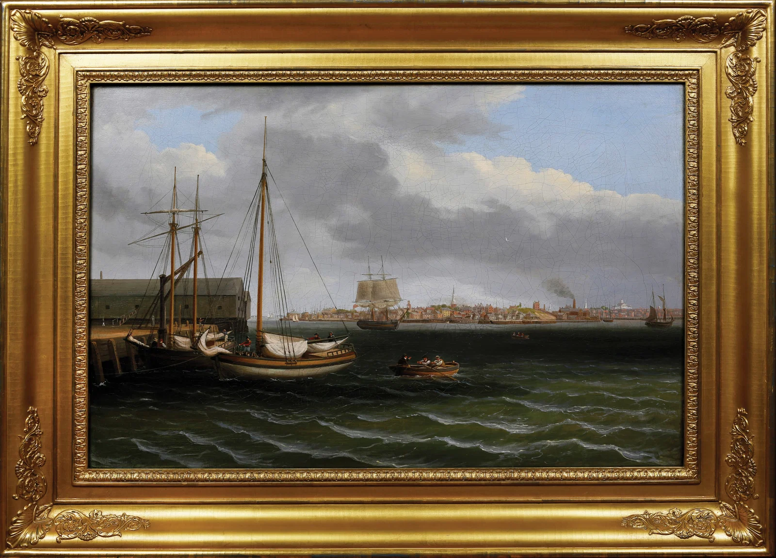 Thomas Birch Oil on Canvas, Boston from the Ship House, West End of the Navy Yard