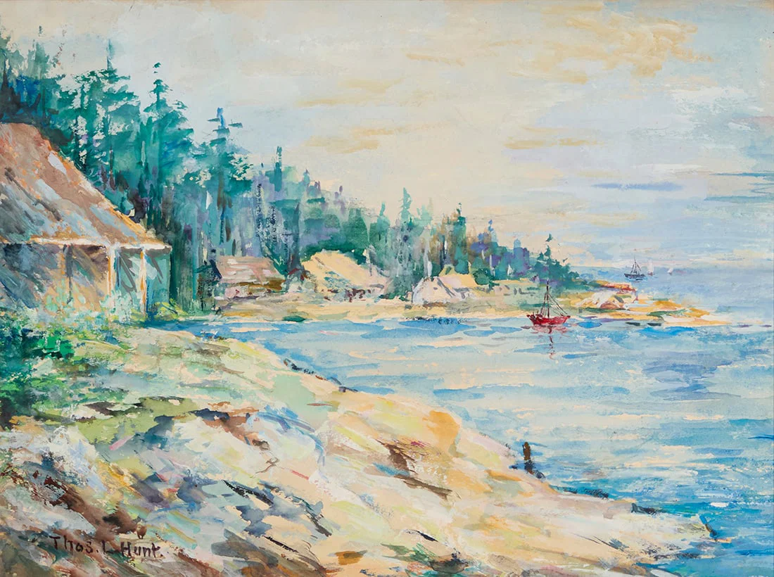 Thomas Lorraine Hunt (1882-1938), Lakeside cabins with boats