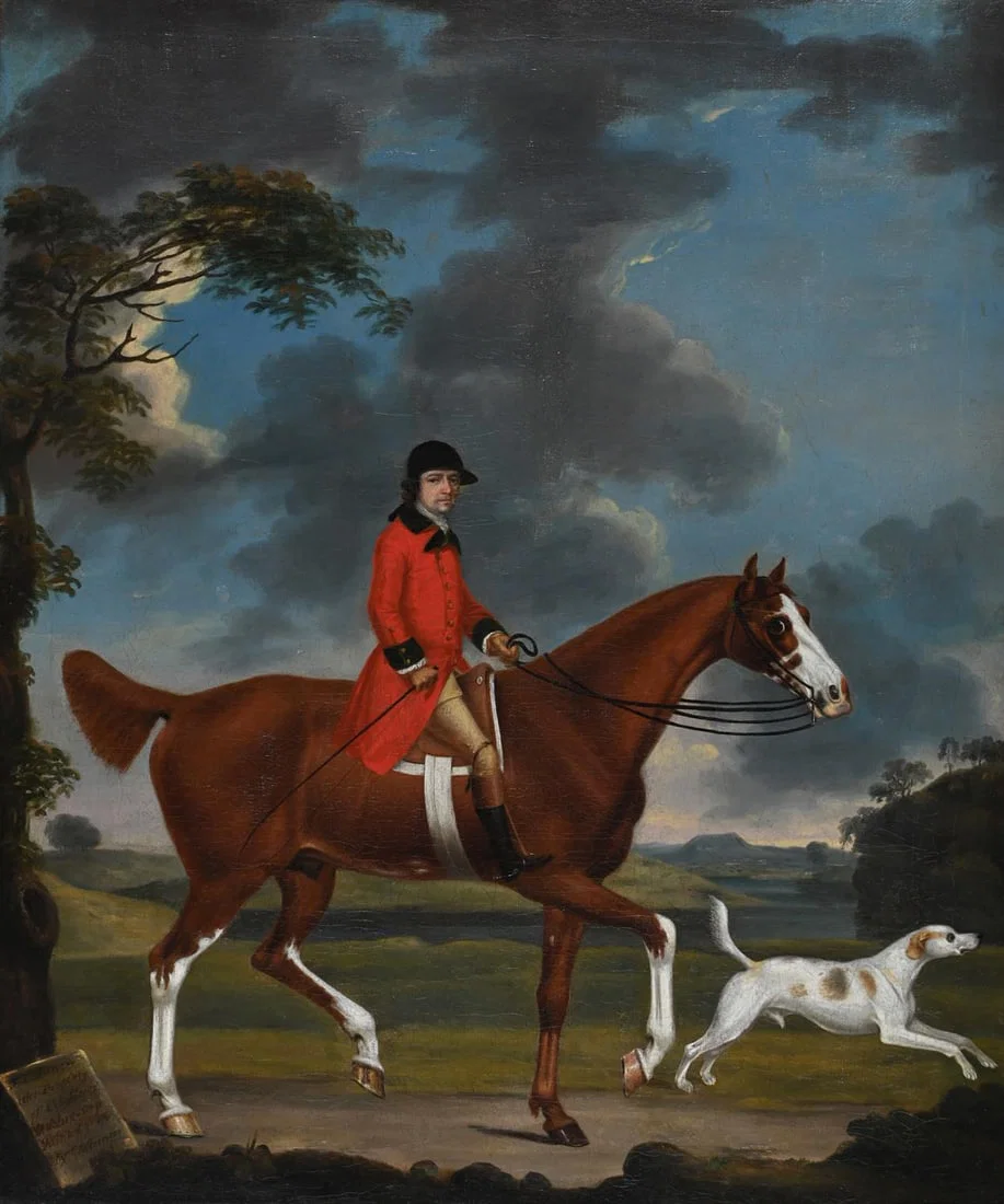 THOMAS STRINGER (BRITISH 1722-1790), PORTRAIT OF COLONEL SLOPER WITH HIS FAVOURITE HUNTER AND HOUND