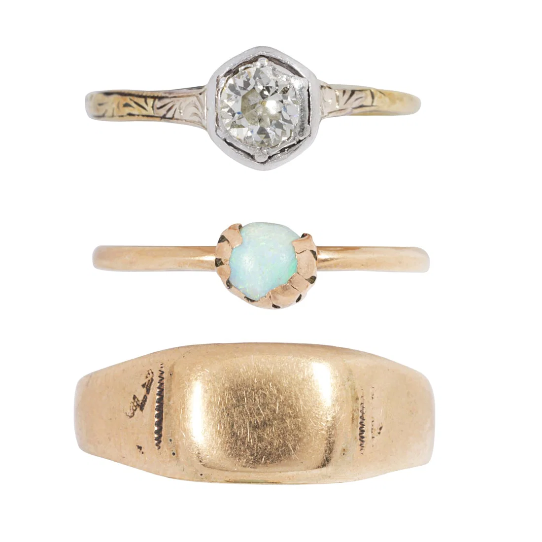 Three antique 14k gold rings