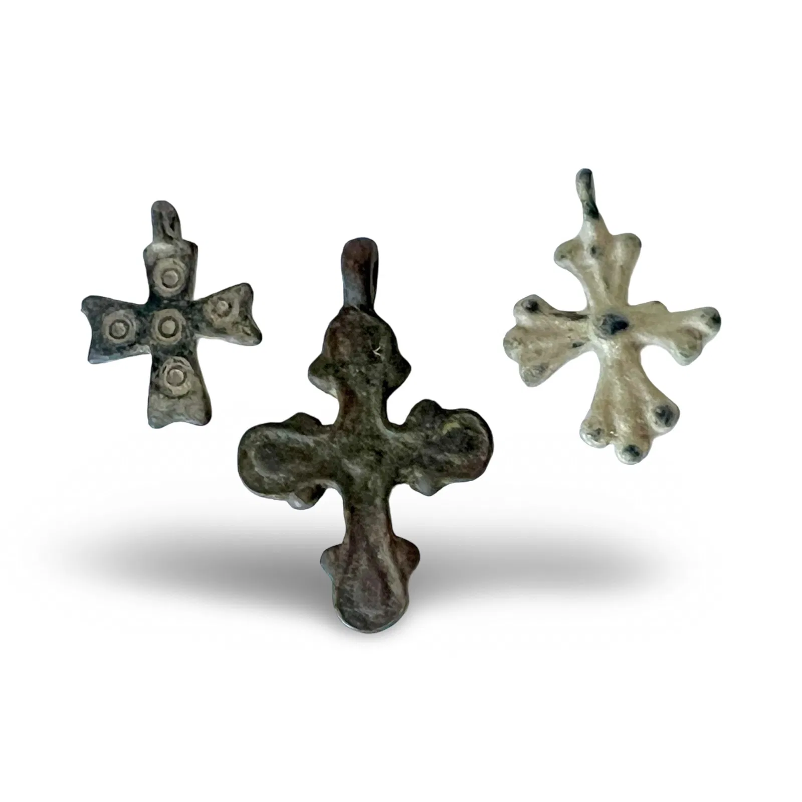 Three Byzantine Bronze Crosses. Ancient Jewelry Pendants, ca 7th C AD. Antiquities And Collectibles