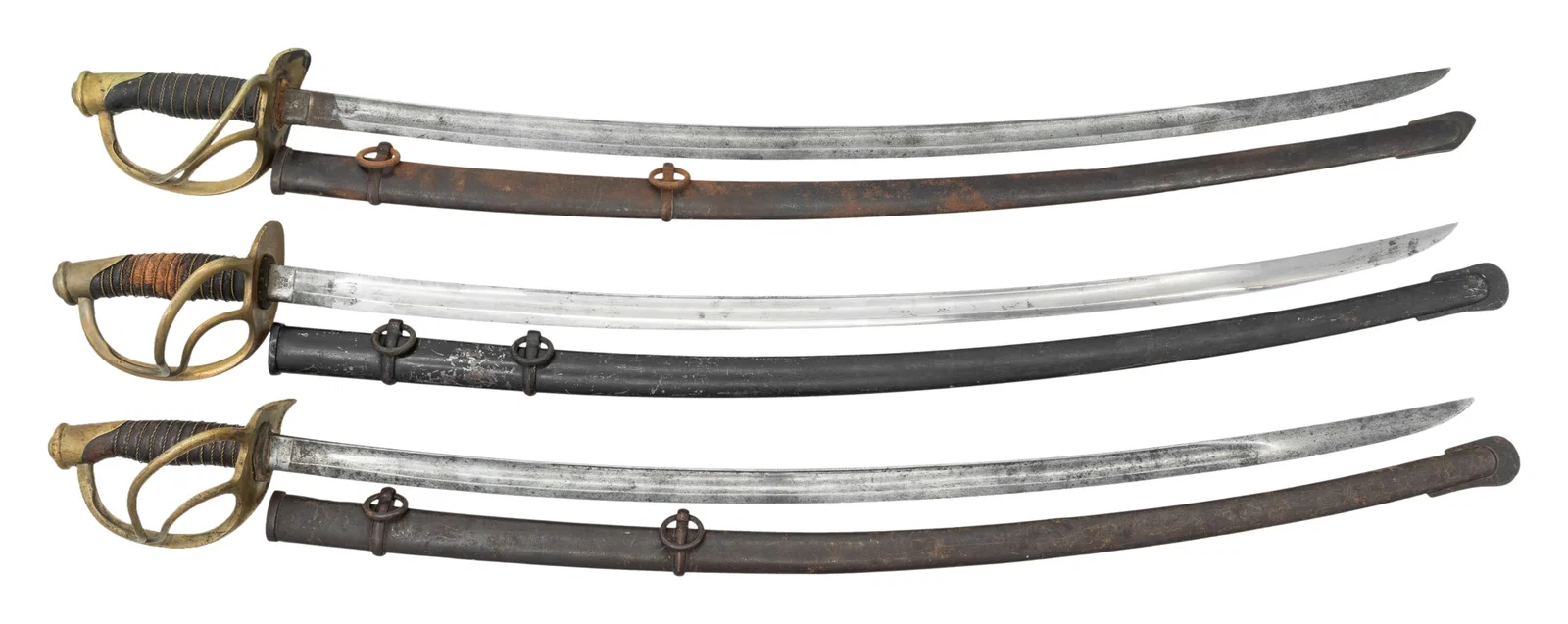 THREE GOOD CIVIL WAR CAVALRY SABERS.