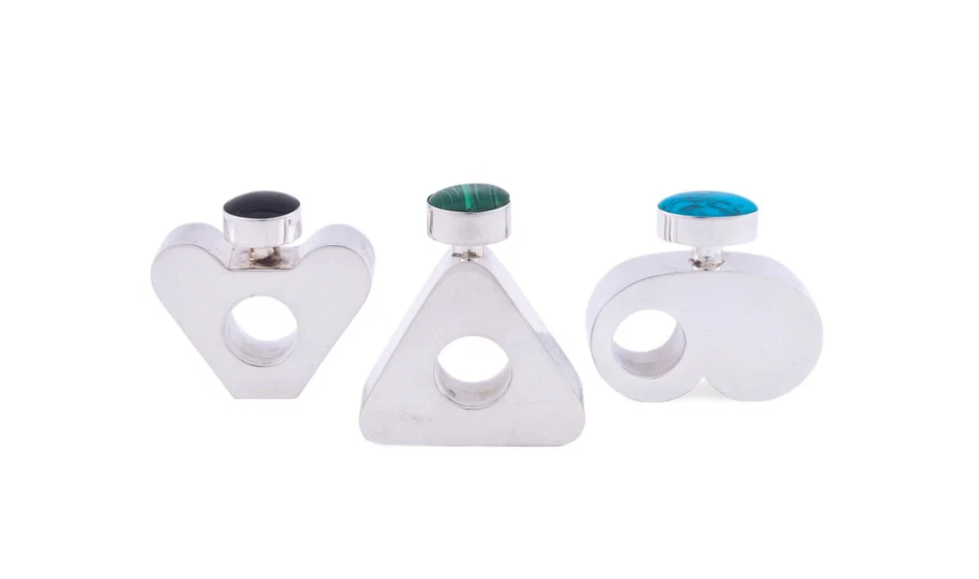 THREE MODERNIST DIMINUTIVE STERLING SCENT BOTTLES