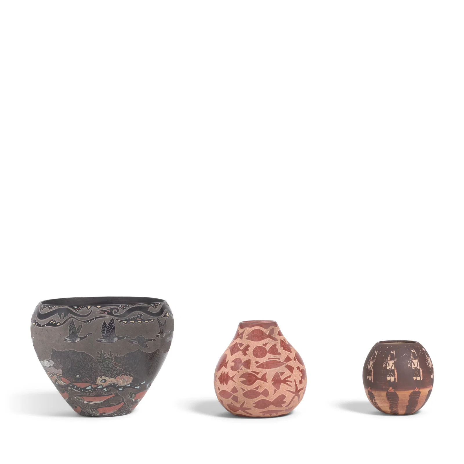 Three petite Pueblo or Diné (Navajo) pottery jars