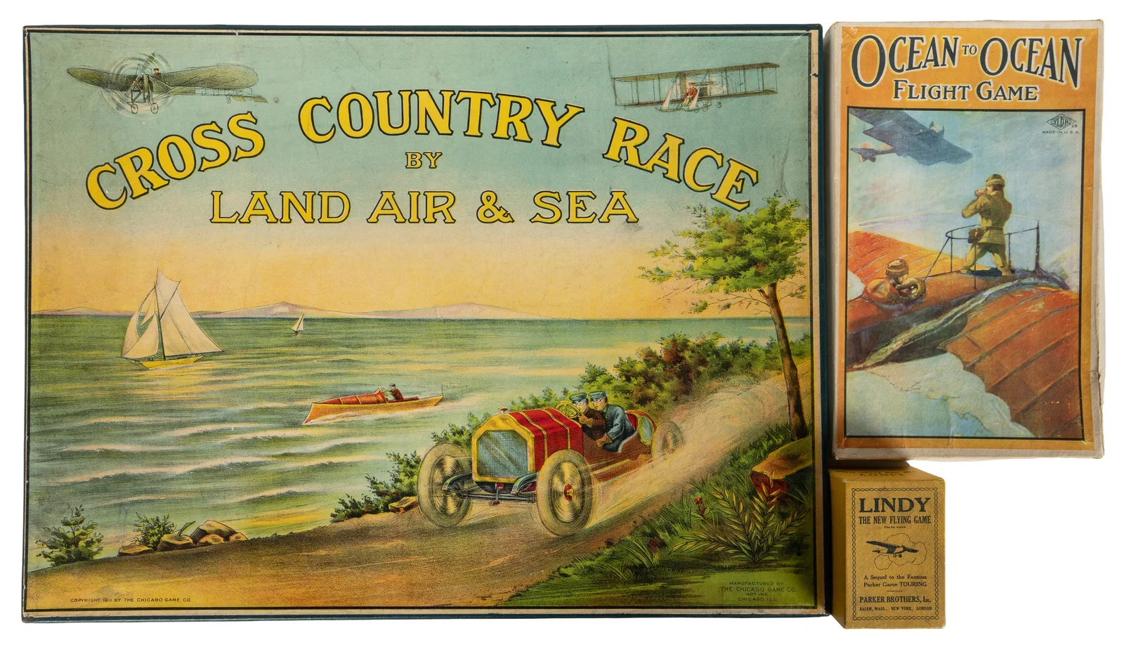 Three Racing Games including Land, Air & Sea Travel. United States: V.p., early 20th century.