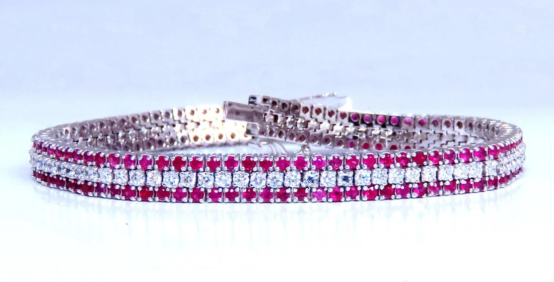 Three row natural ruby diamonds bracelet 14kt gold 12470**