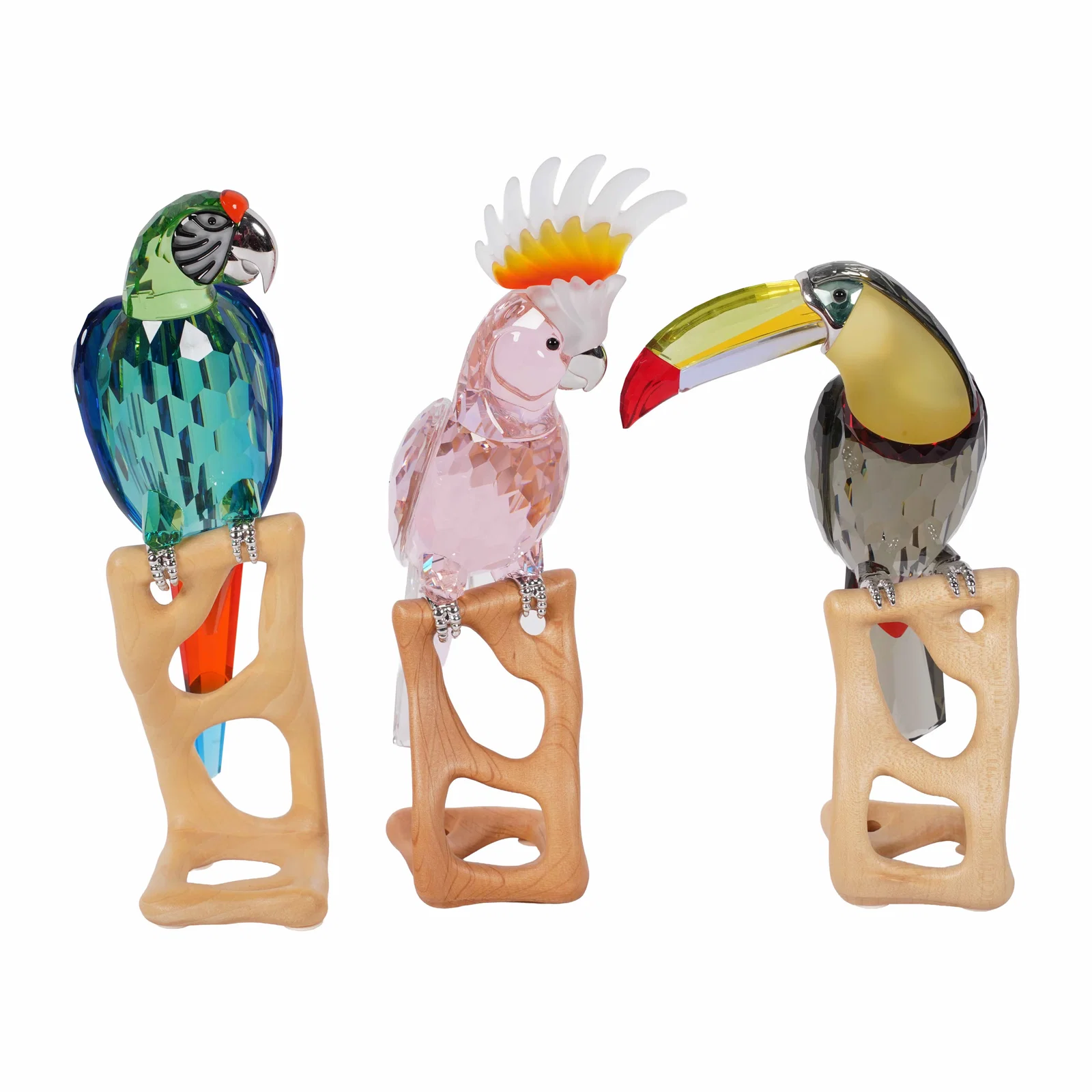 Three Swarovski Colored Crystal Bird Figures