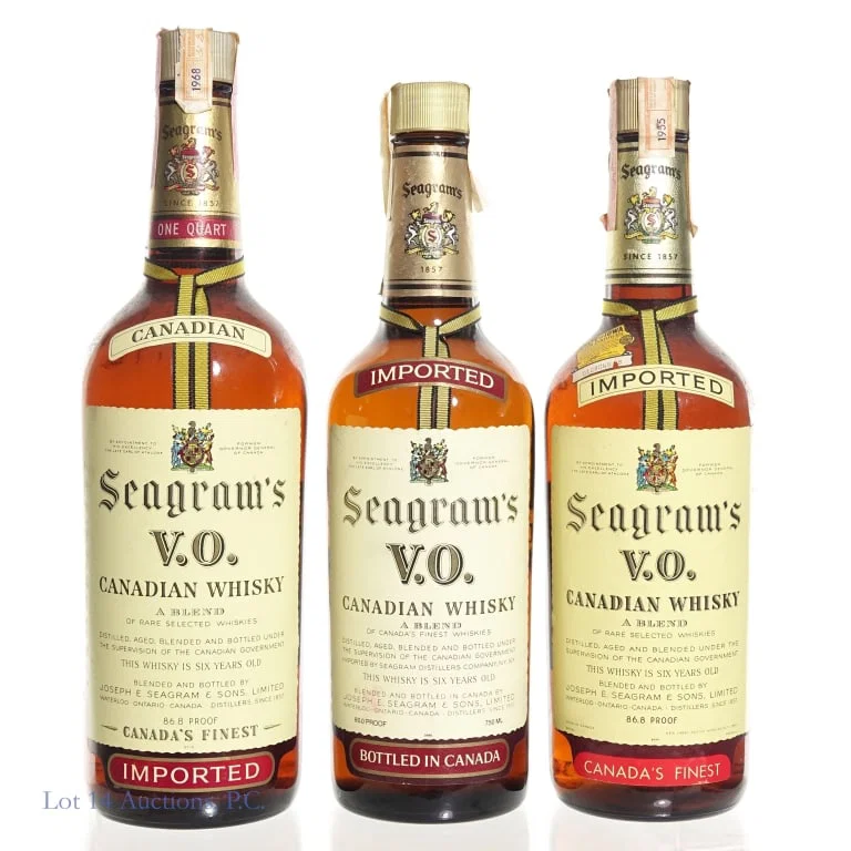 Three Vintage Seagram's V.O. Canadian Whiskys