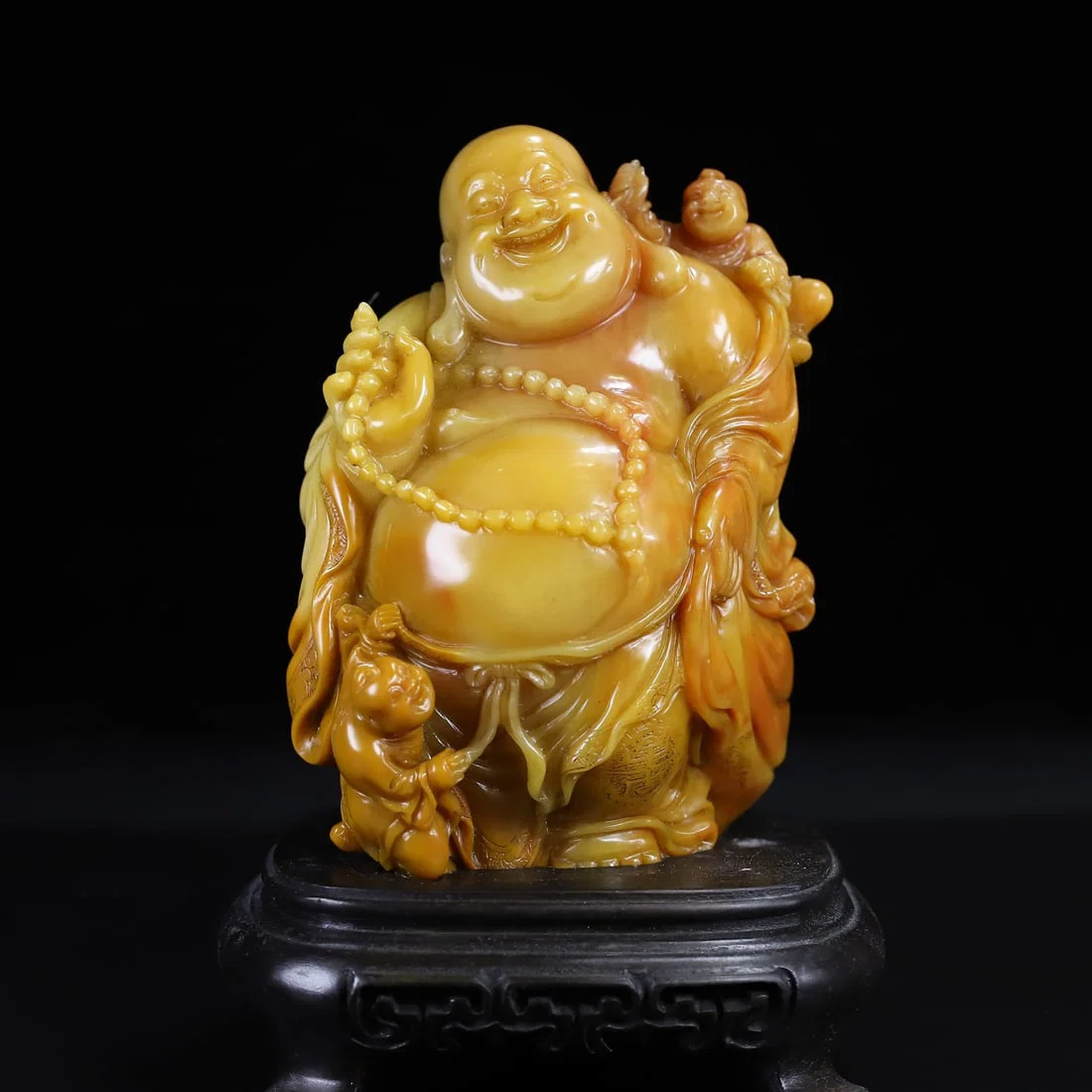 Tianhuang Shoushan Soapstone Hand-Carved Buddha & Kid Statue