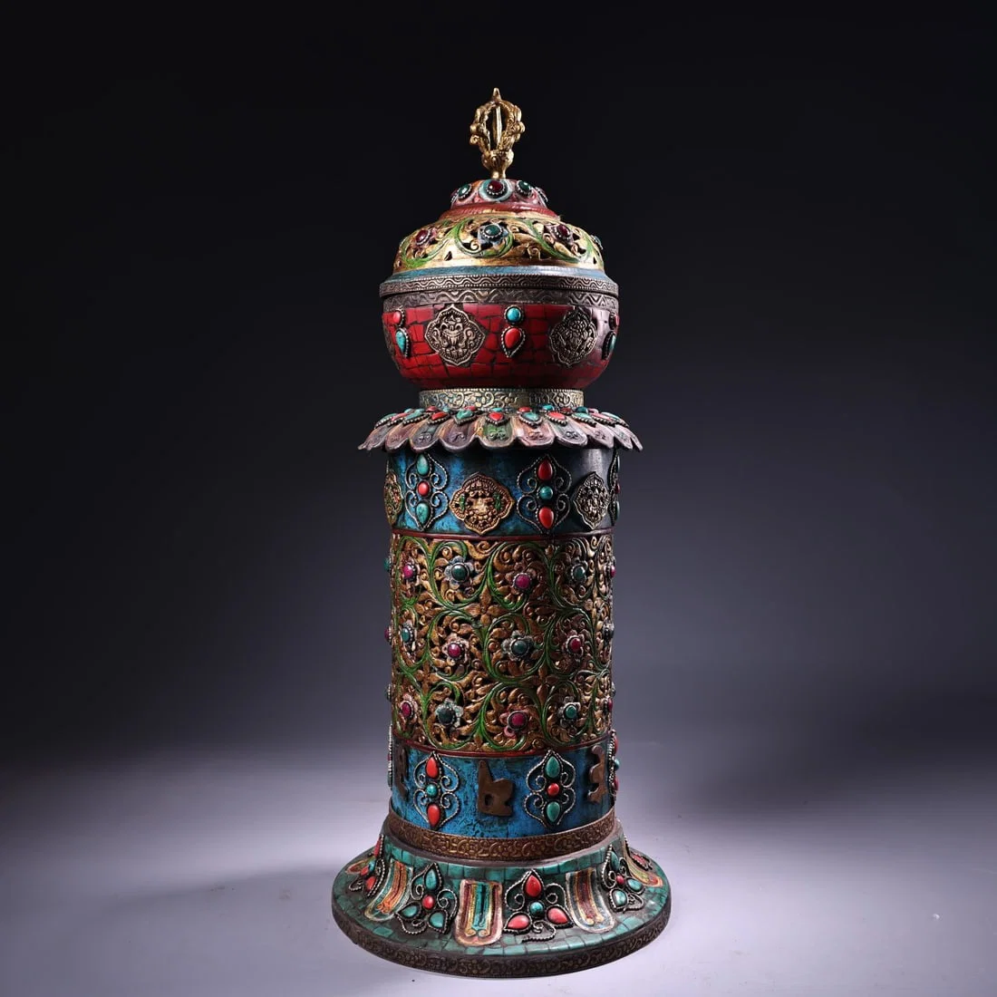 Tibetan copper cloisonné craftsmanship inlaid with gemstones auspicious Eight Treasures incense