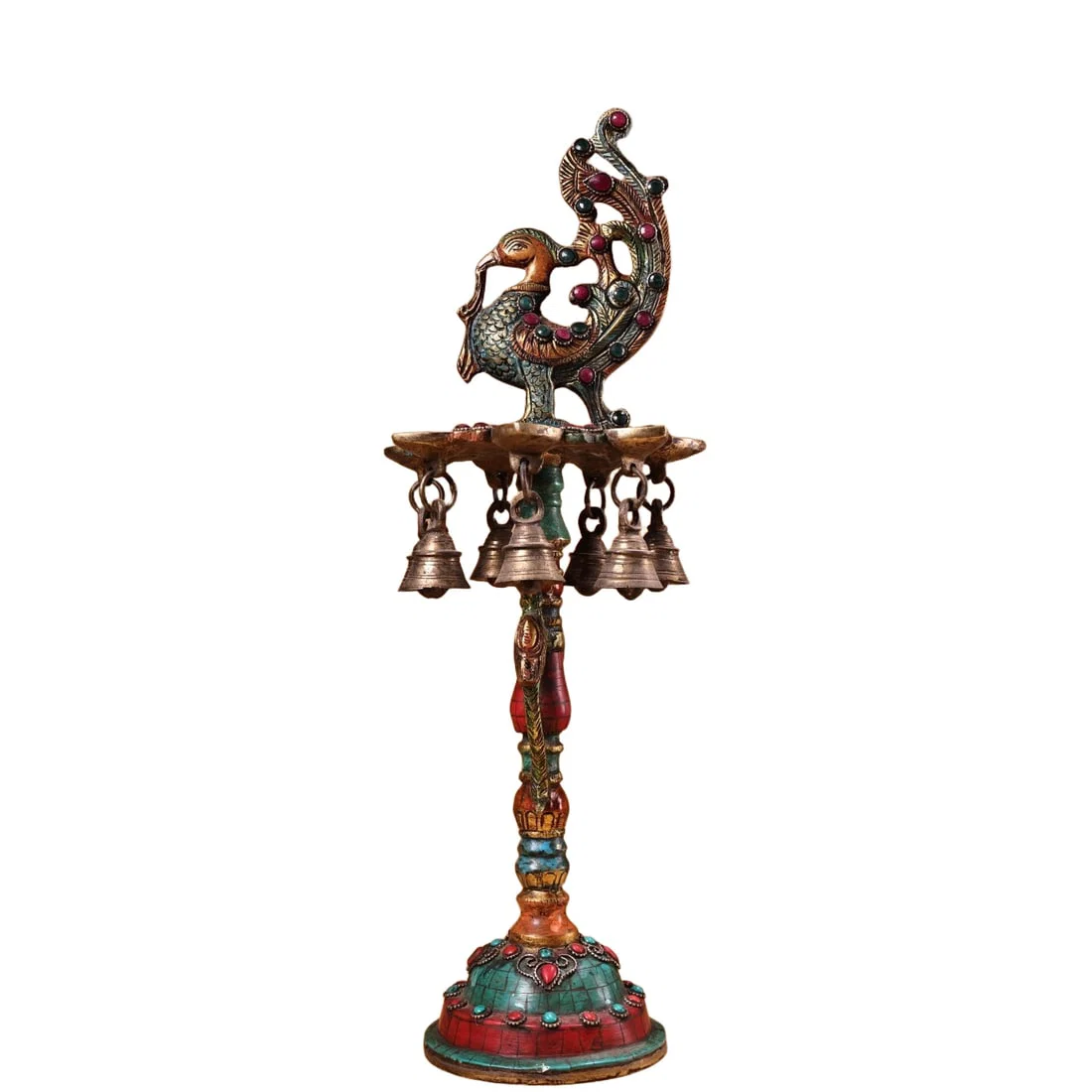Tibetan copper inlaid with gemstones, painted with gold, phoenix wax table, oil lamp