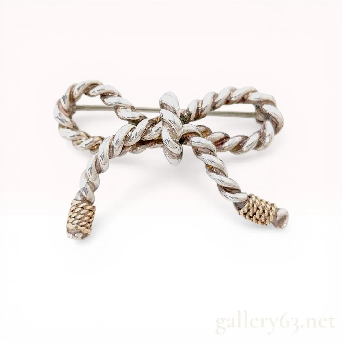 Tiffany and Co. Sterling Silver and 18K Yellow Gold Twisted Rope Bow Brooch