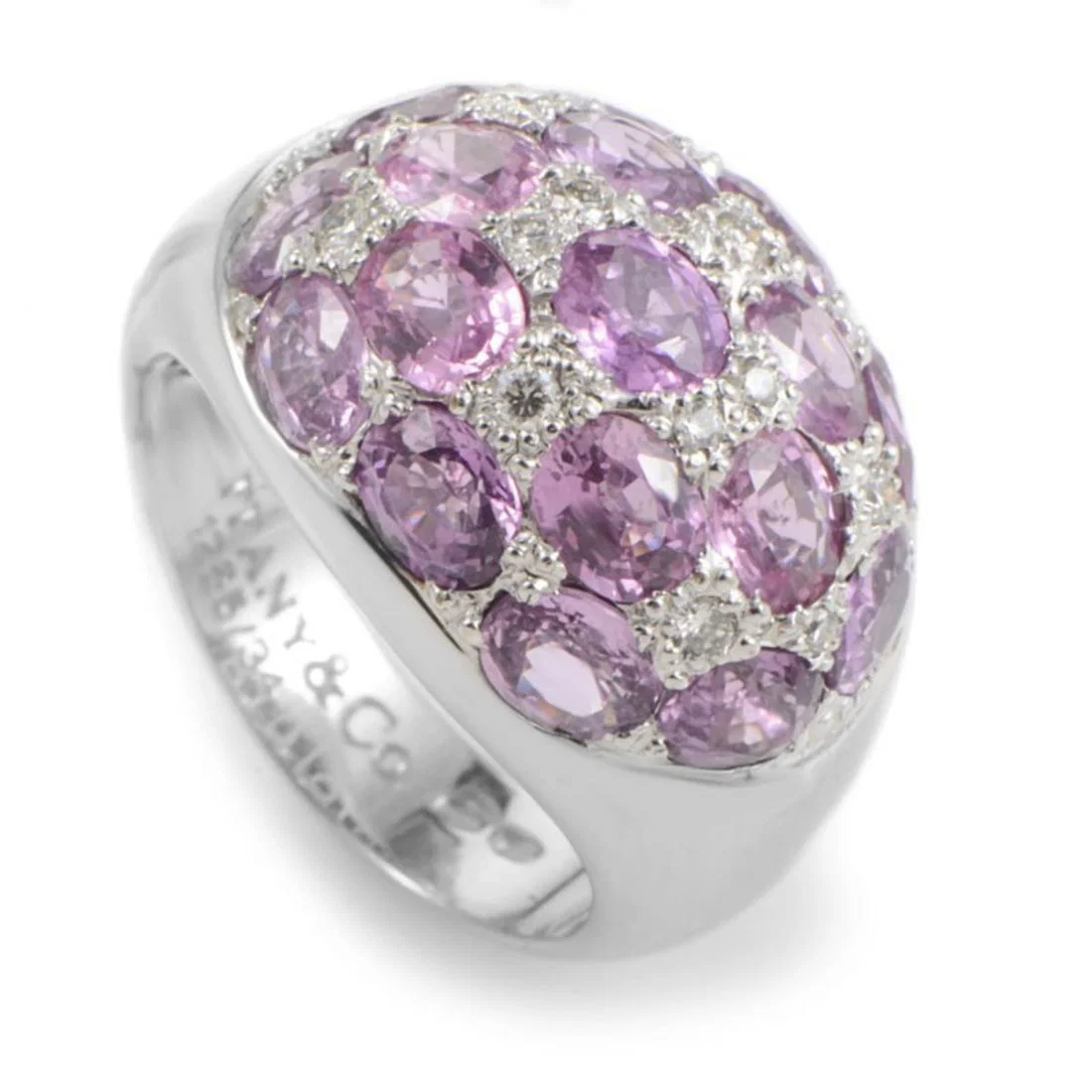 TIFFANY & CO. 18K WHITE GOLD PINK TOURMALINE & DIAMOND DOME RING