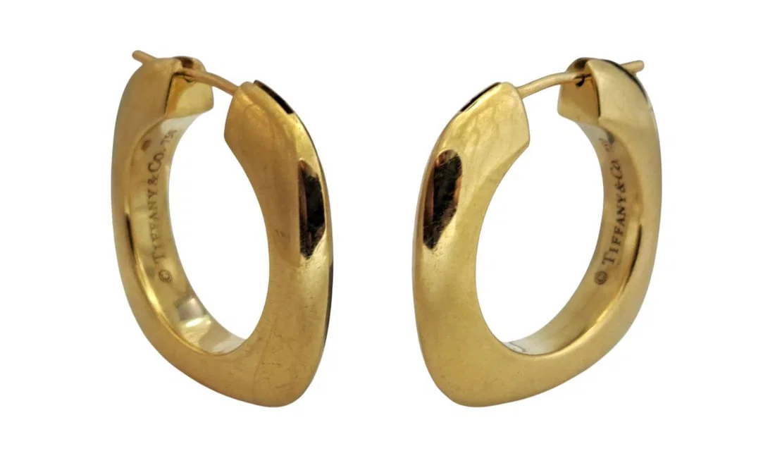 Tiffany & Co. 18k Yellow Gold Square Cushion Ladies Hoop Earrings 14.6g