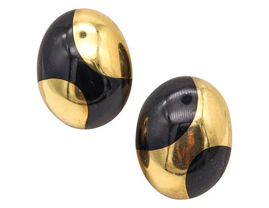 TIFFANY & CO. 1977 Angela Cummings Clips Earrings In 18Kt Gold & Black Jade