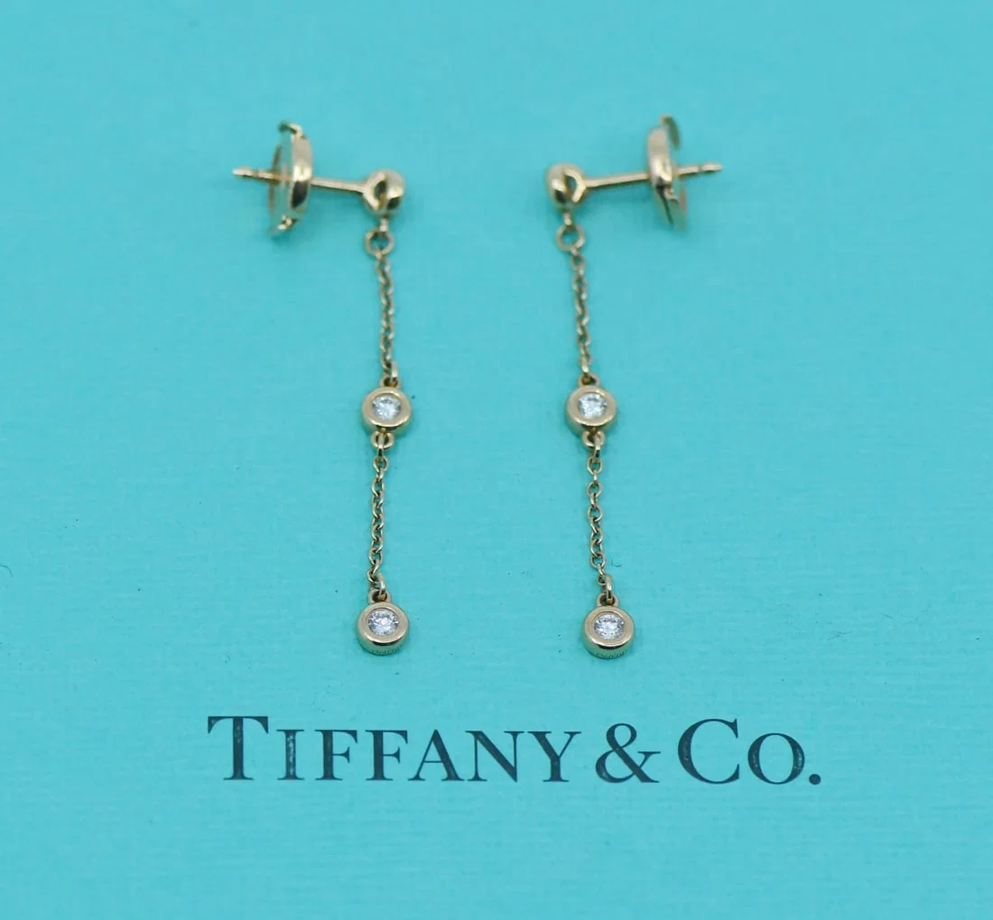 Tiffany & Co Elsa Peretti 18K Rose Gold Diamond Drop Earrings