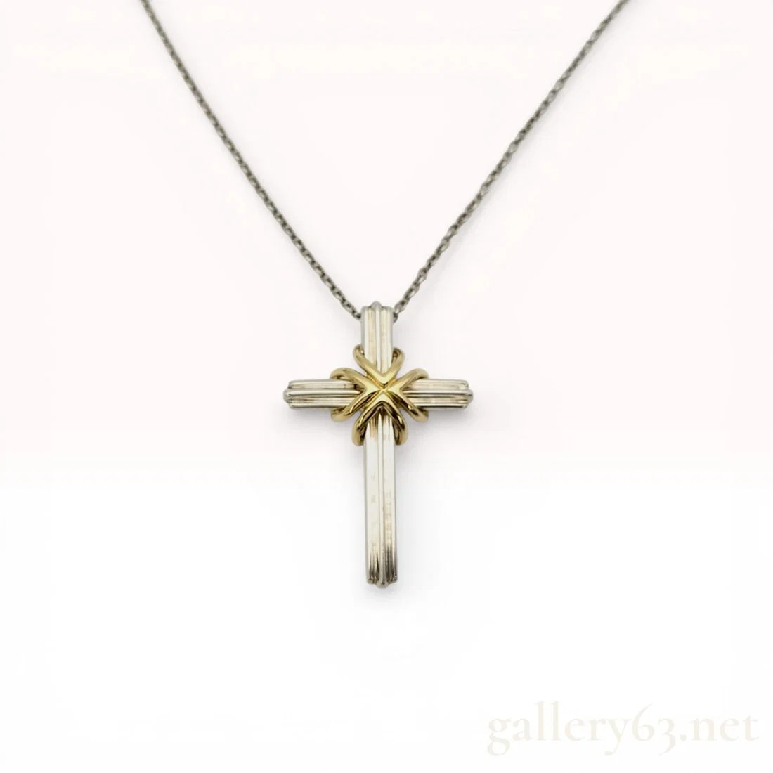 Tiffany & Co. Sterling Silver and 18K Yellow Gold Signature Cross Pendant Necklace