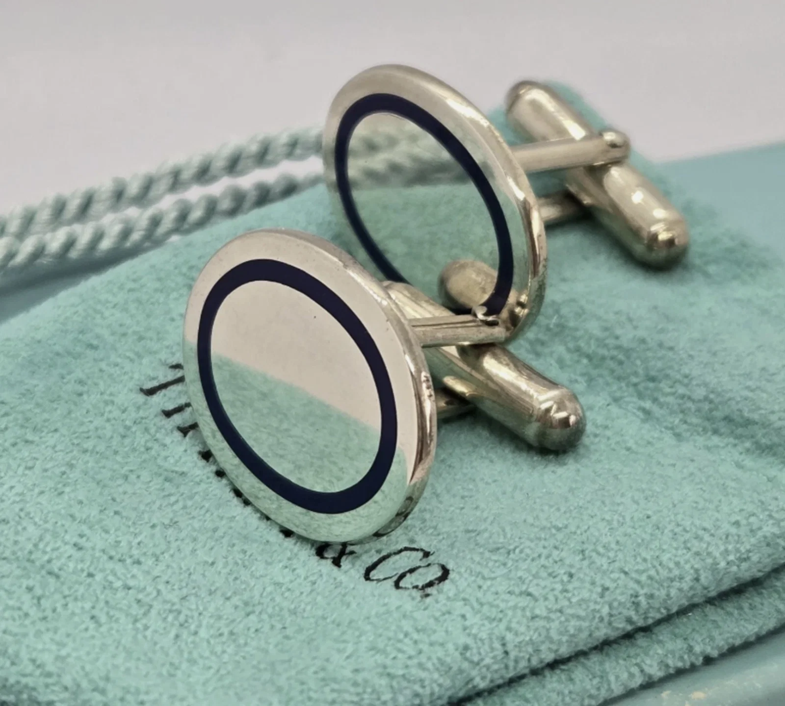 Tiffany & Co Sterling Silver Cufflinks With Pouch and Box