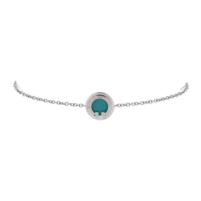 Tiffany & Co. T Circle Chain Bracelet 18K White Gold with Turquoise and Diamonds