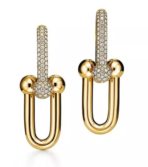 Tiffany HardWear Large Link Earrings in Yellow Gold with Pavé Diamonds
