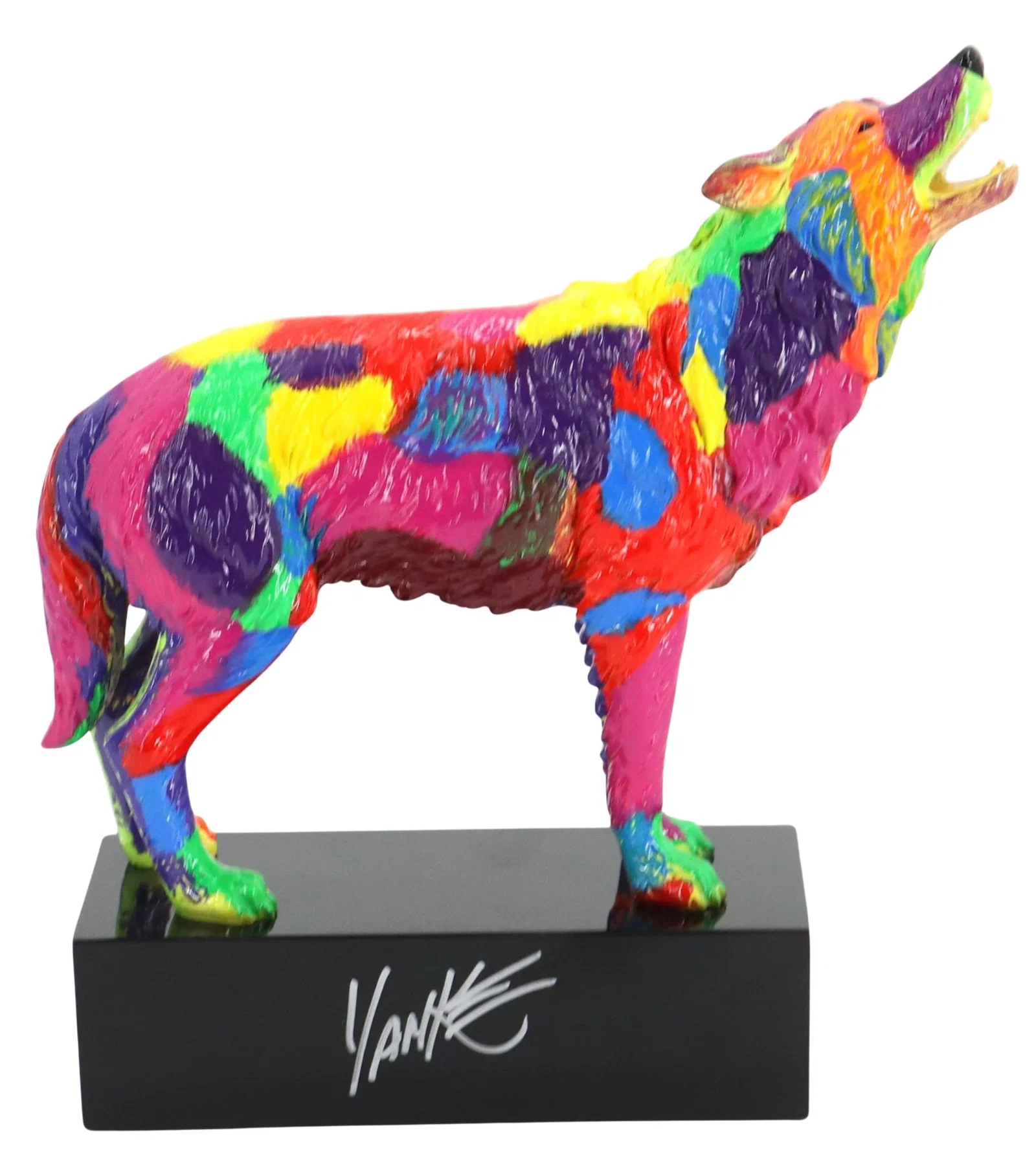 Tim Yanke (Born 1962) American, Hand Painted Psychedelic Resin Sculpture "Wolf"