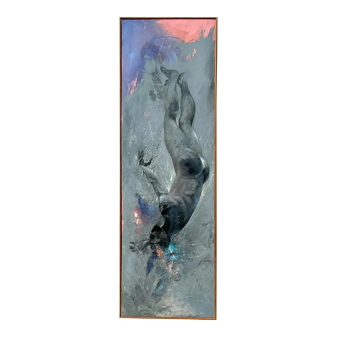 Tin Ly Signed Mixed Media Painting Falling Man on Canvas 1980s Abstract Expressionism