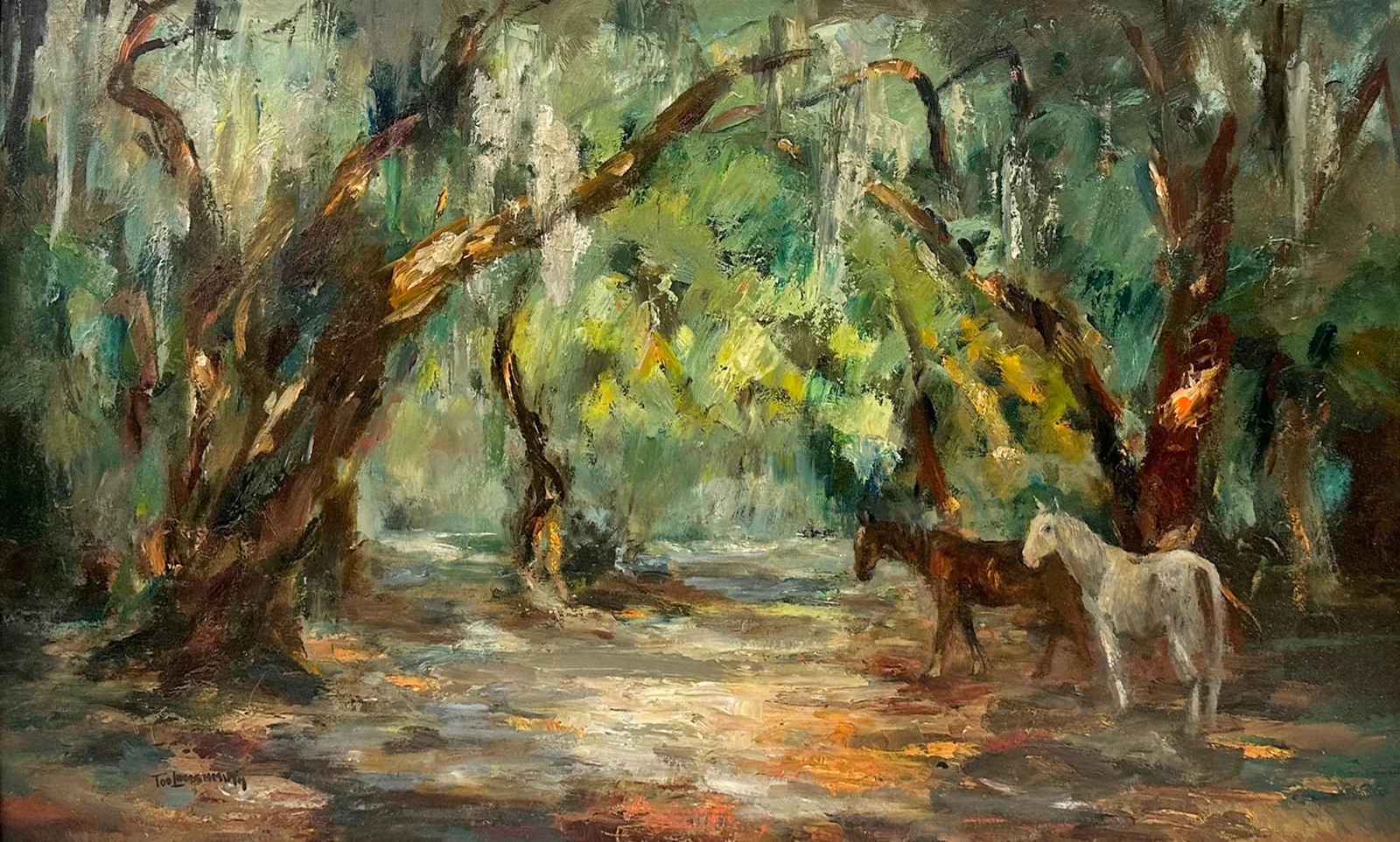 Tod Lindenmuth Oil on Board Painting of Horses