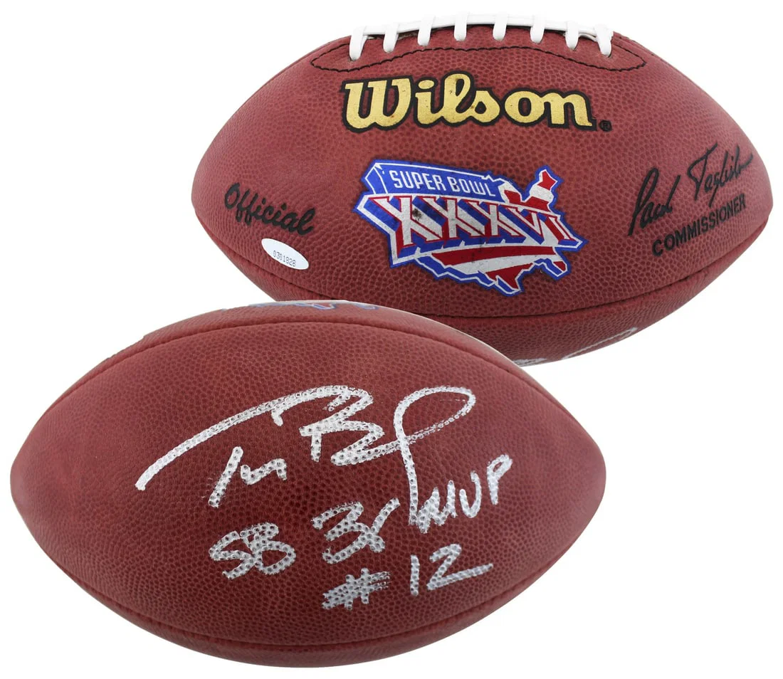 Tom Brady Autographed Super Bowl XXXVI Logo Football With SB 36 MVP Inscription Tri Star