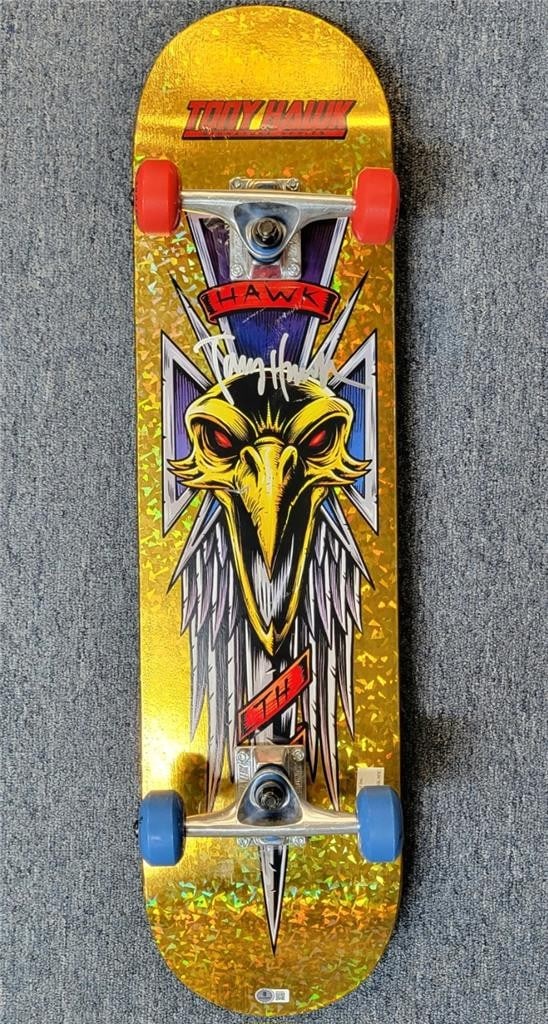 Tony Hawk Signed Gold Skateboard Deck Beckett BAS Authenticated