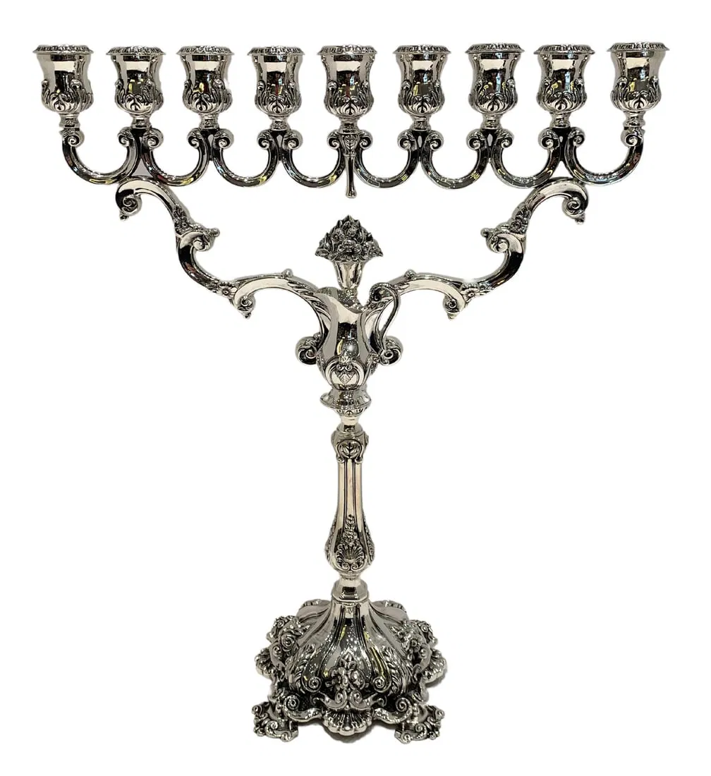 Topazio 925 Sterling Silver Handmade Floral Chanukah Menorah 16.5 Inches