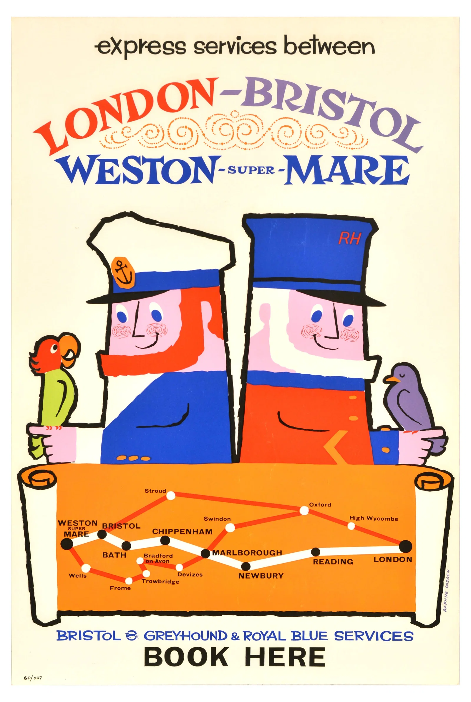 Travel Poster London Bristol Weston Super Mare Greyhound Royal Blue Services