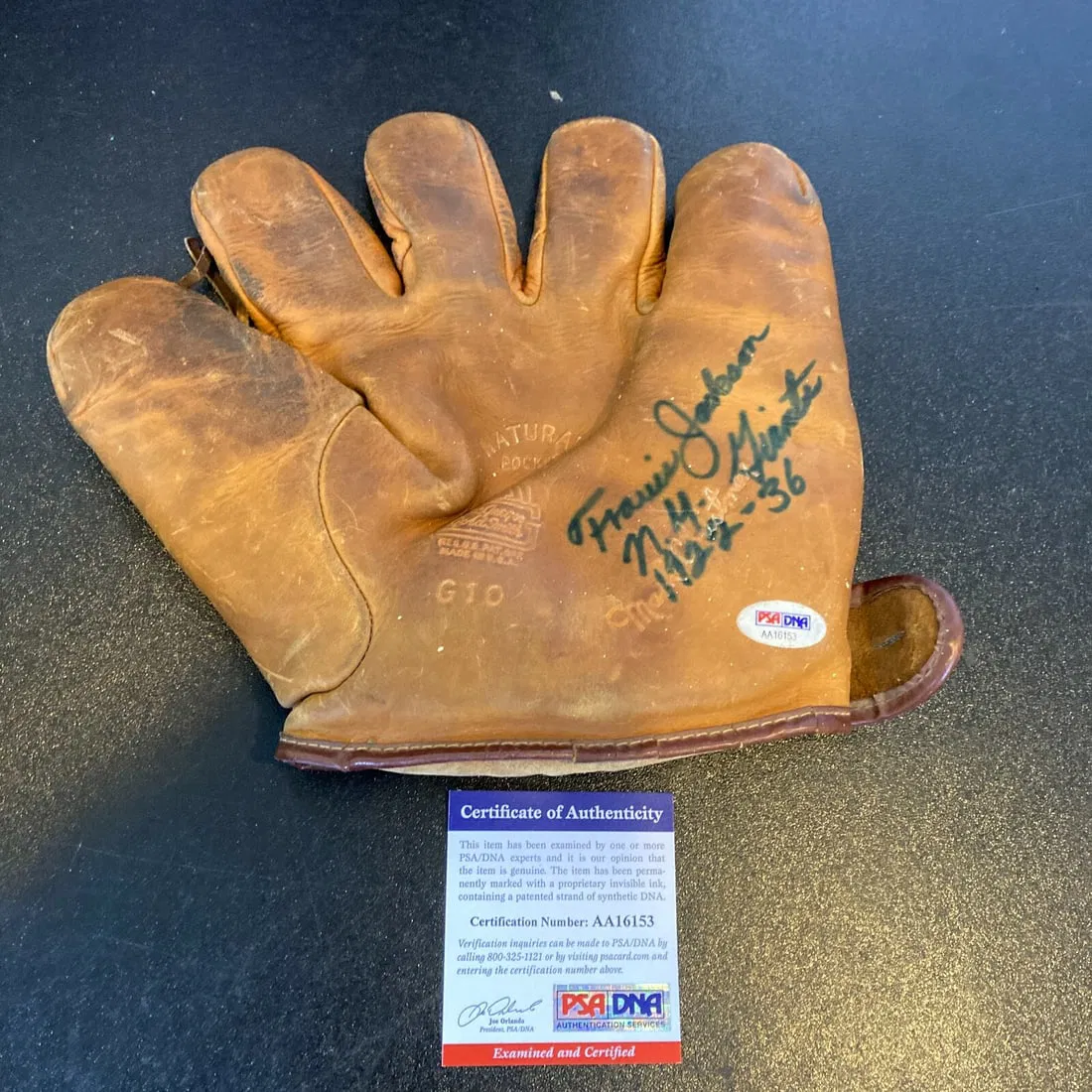 Travis Jackson Signed New York Giants Baseball Glove PSA DNA Authentic