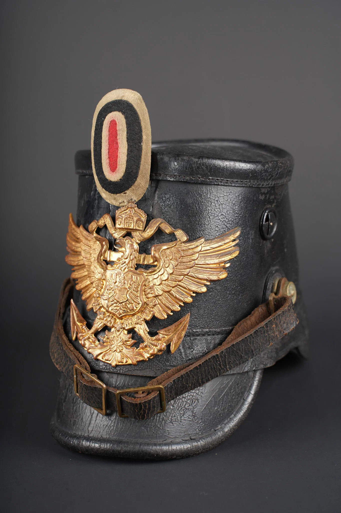 Tschako M1895 troupe de See Bataillon. M1895 enlisted man’s tschako of a See-Bataillon.