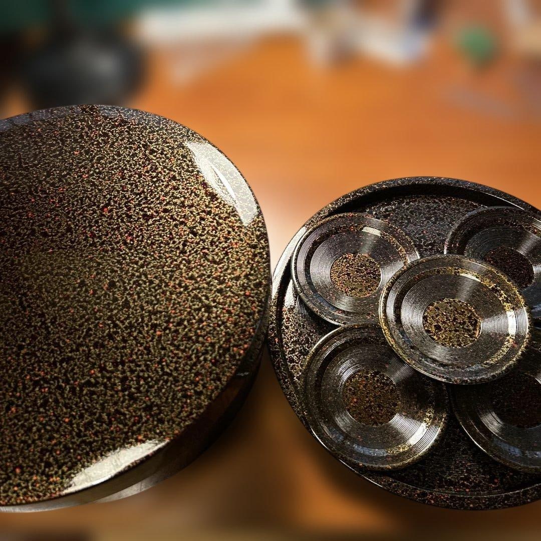 Tsugaru lacquer tea canister tray and tea cup coaster set (5 pieces)