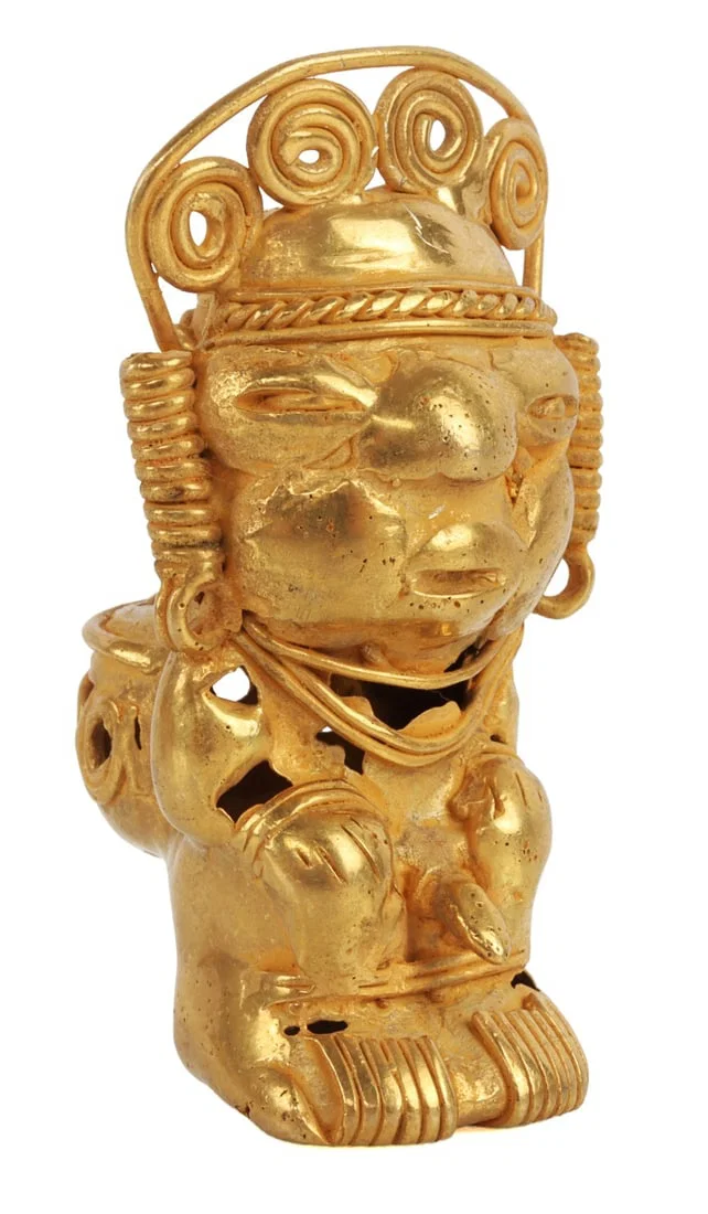 TUMBAGA GOLD FIGURE OF SHAMAN WITH ERECT PENIS