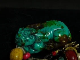 Turquoise dragon head turtle carving Tibetan silver accessories beeswax Five Emperors money handle